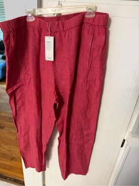 NWT Eileen Fisher Organic linen Delave Lantern Pants Geranium color.